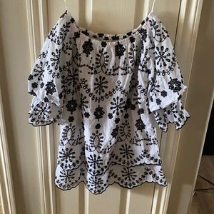 Zara Boho Embrodiered Off Shoulder Dress Sz S
